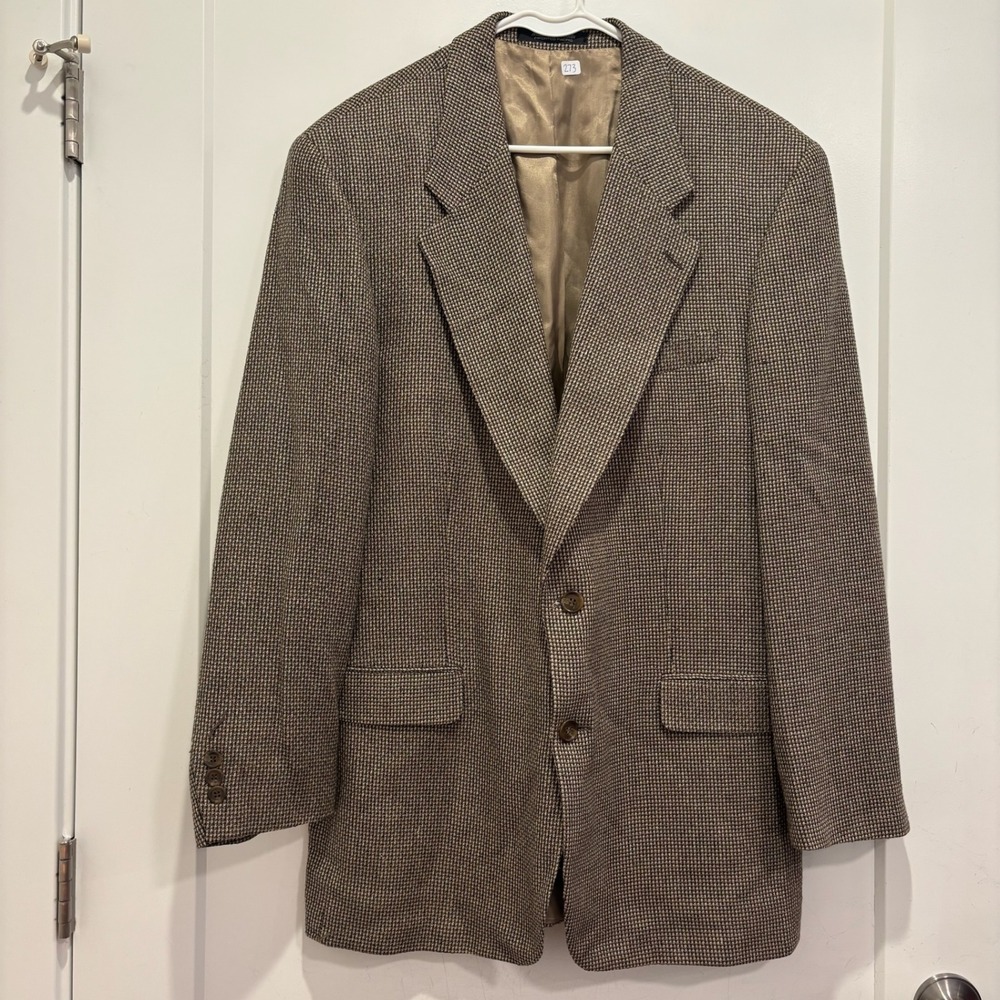 Mark Shale Mens 42T Silk Wool Blazer Sport Coat Brown Houndstooth Made in Canada